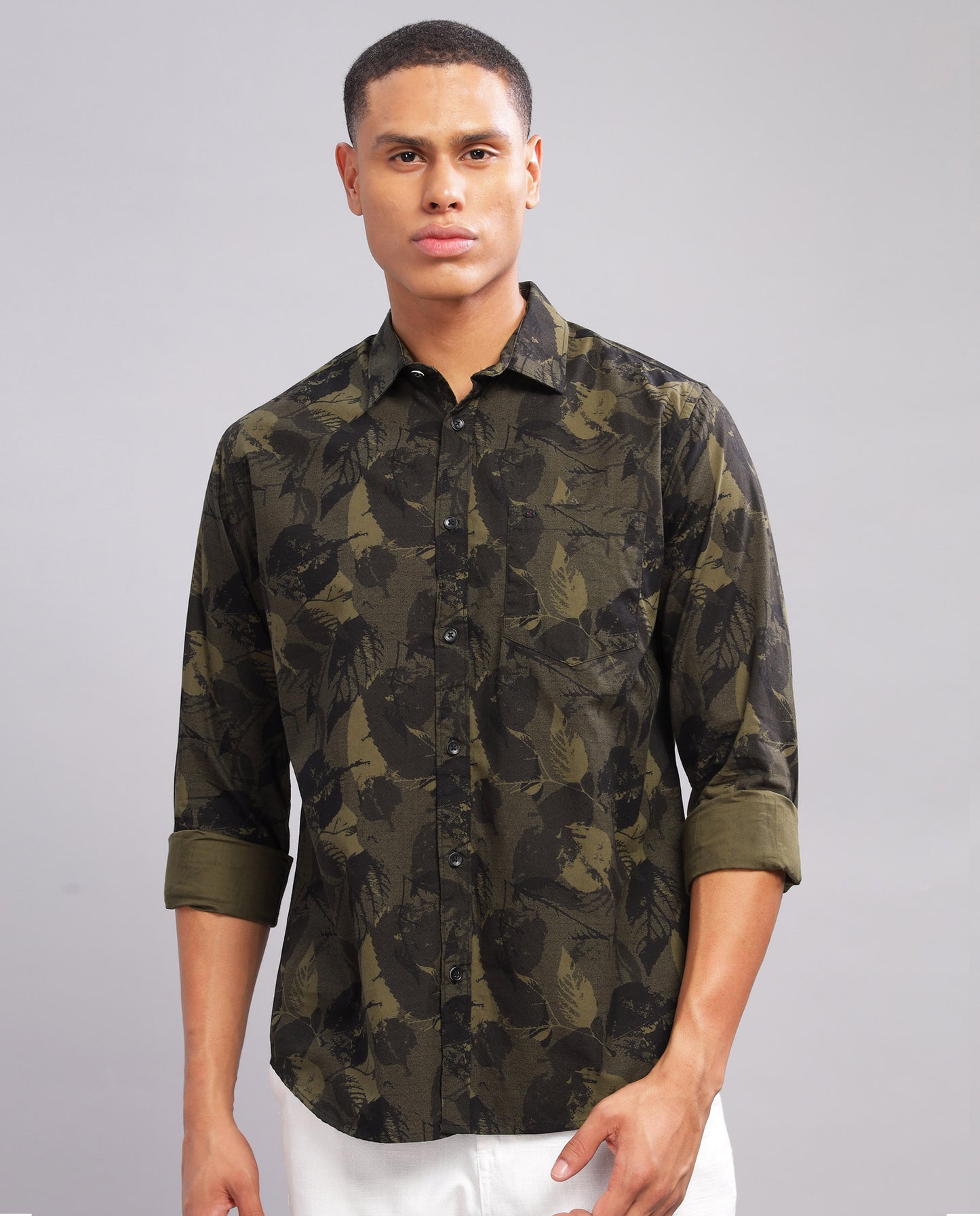 Men’s Floral Print Slim Fit Shirt - (Green)
