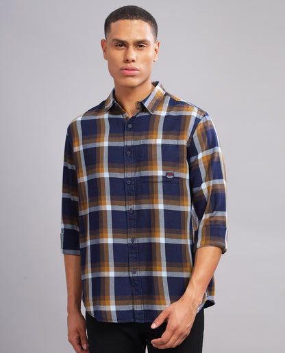 Men's Indigo Checked Slim Fit Shirt - Navy