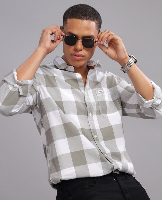 Men's Checked Slim Fit Shirt Grey