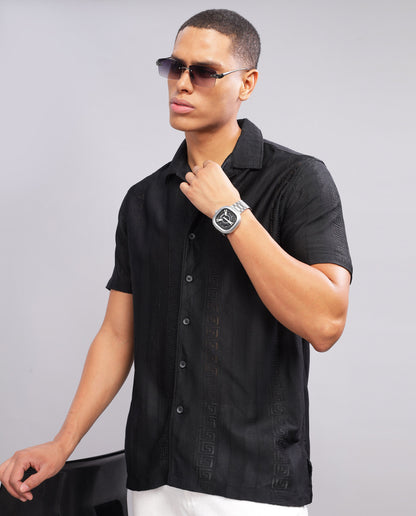 Men's Mesh Casual Slim Fit Shirt-Black