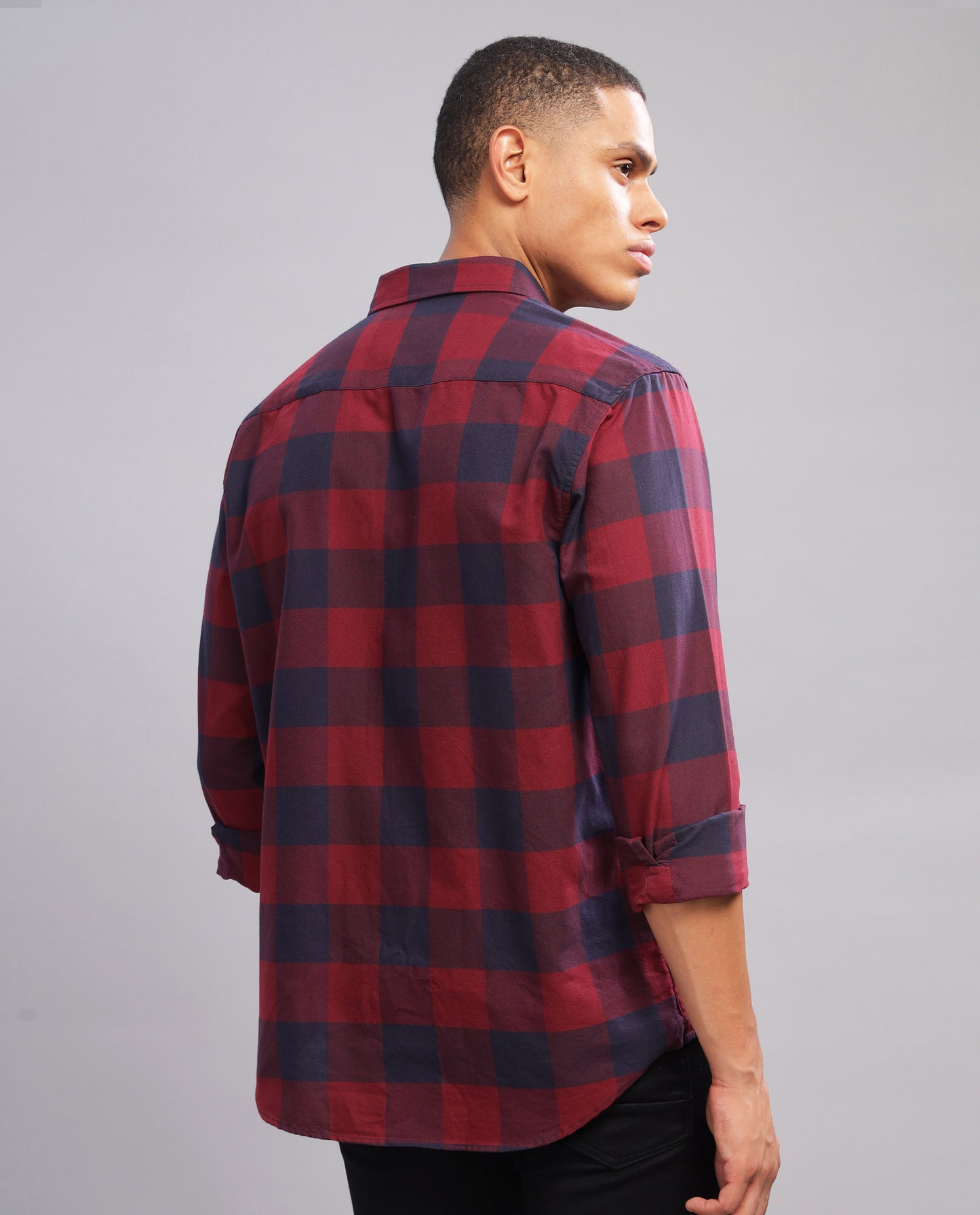 Men's  Oxford Checked Slim Fit Shirt -Red