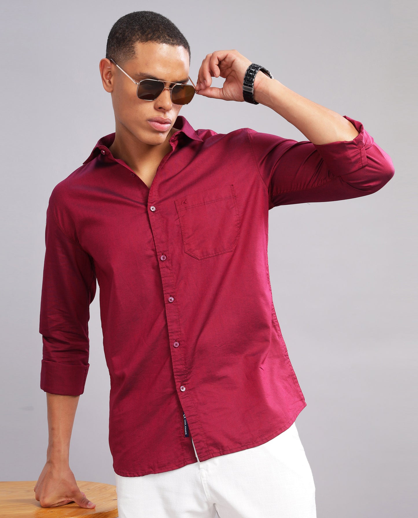 Bright Maroon Giza Cotton Slim Fit Shirt