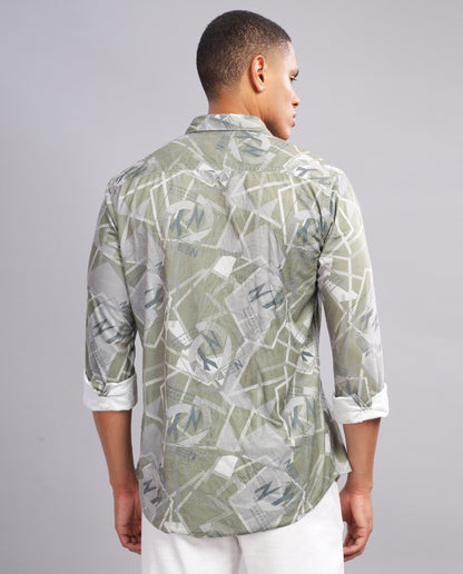 Men’s Digital Cord Print Slim Fit Shirt - Green