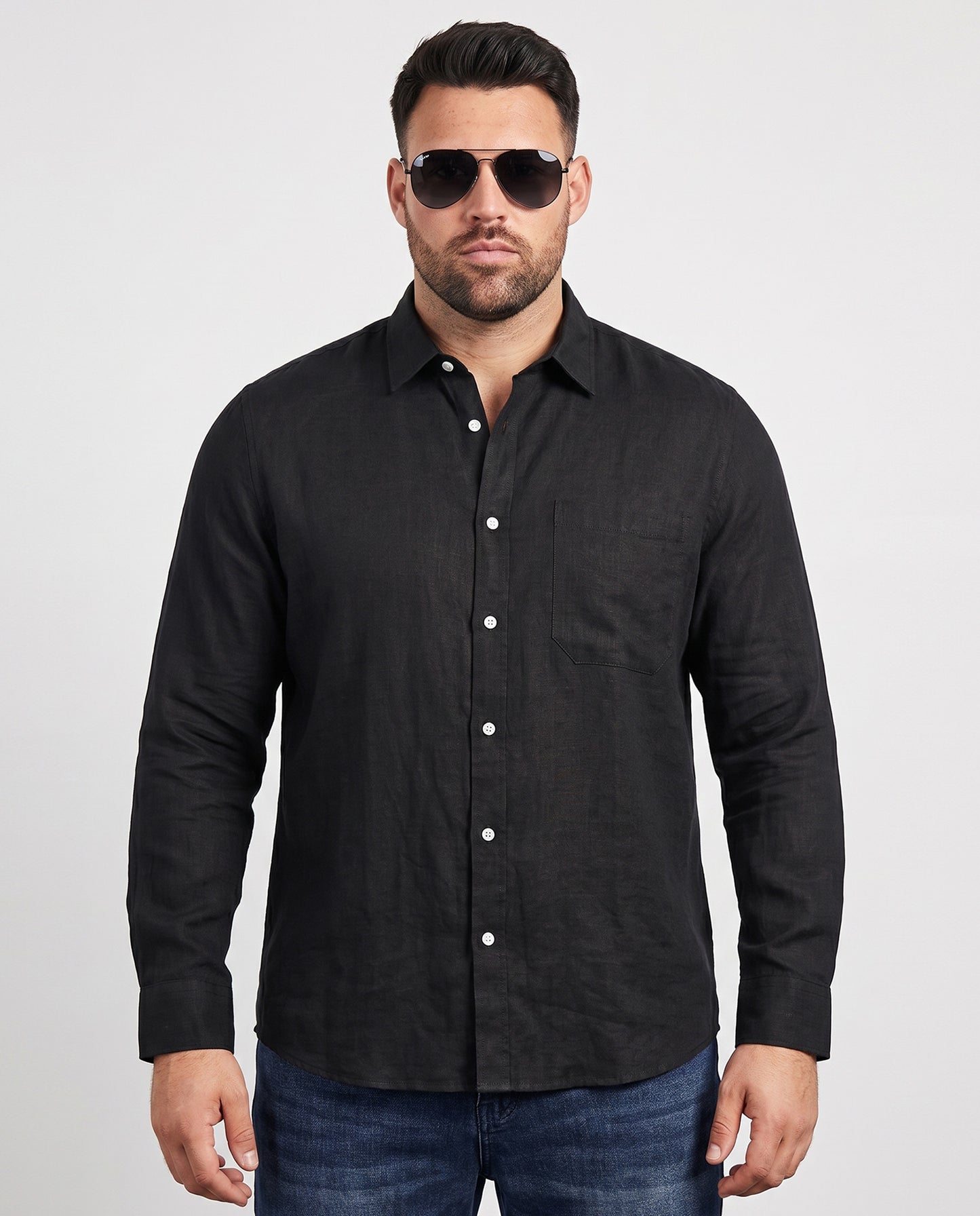 Men's Black Cotton Lenin Shirt