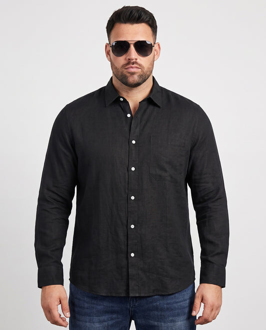Men's Black Cotton Lenin Shirt