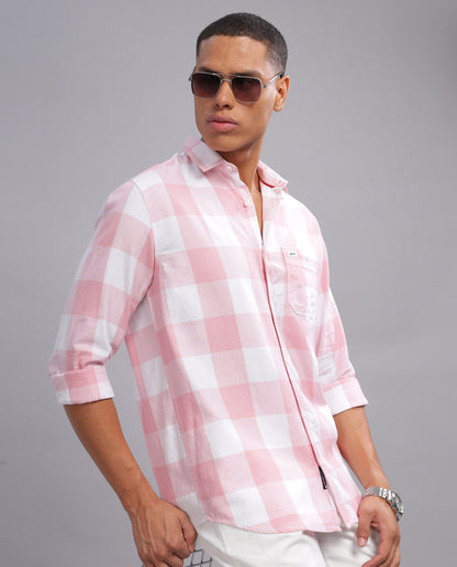 Men's Checked Slim Fit Shirt - Pink