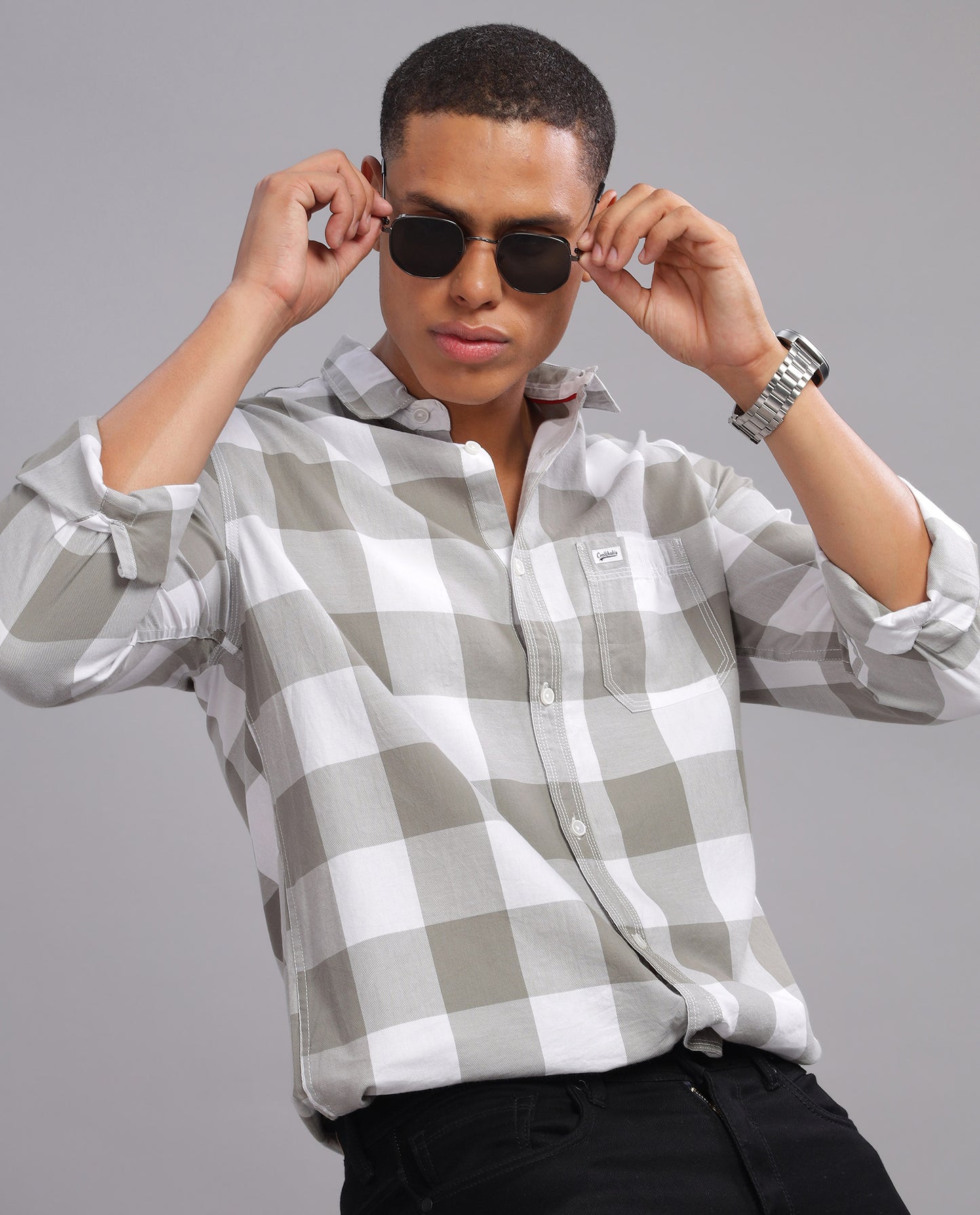 Men's  Checked Slim Fit Shirt - (Grey)