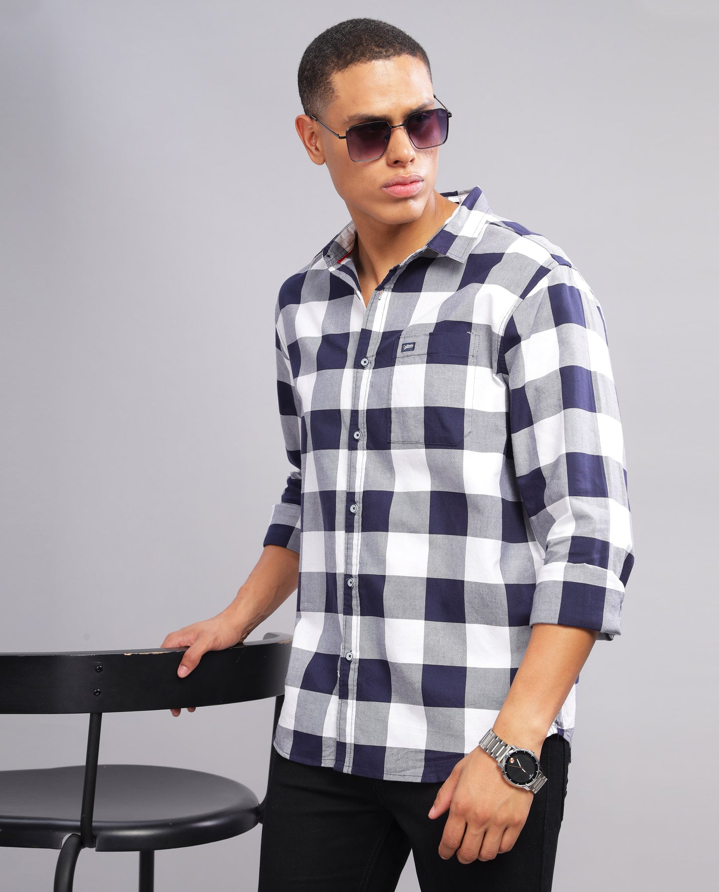 Men's Oxford Checked Slim Fit Shirt - Violet