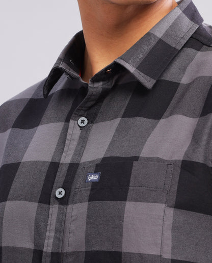 Men's Oxford Checked Slim Fit Shirt - Grey