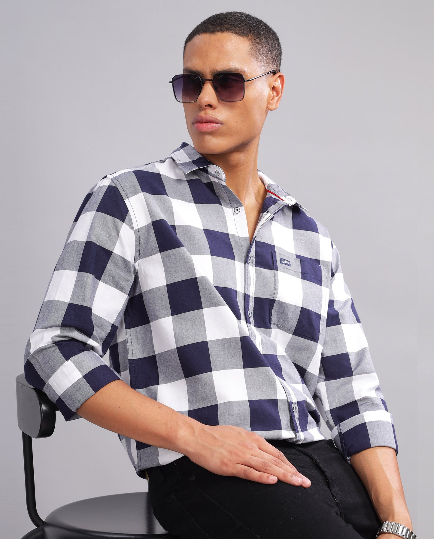 Men's  Oxford Checked Slim Fit Shirt - (Violet)