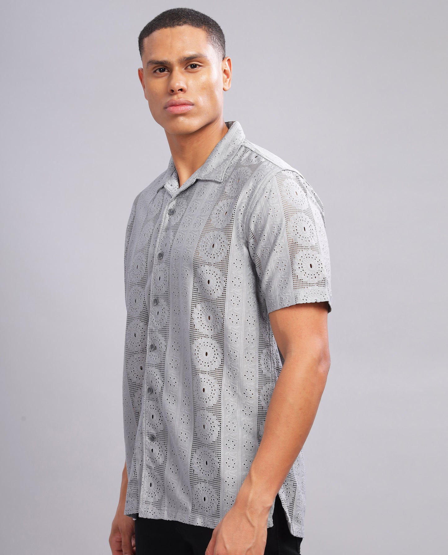 Men's  Mesh  Casual Slim Fit Shirt-Grey