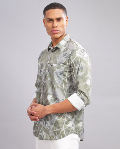 Men’s Digital Cord Print Slim Fit Shirt - Green