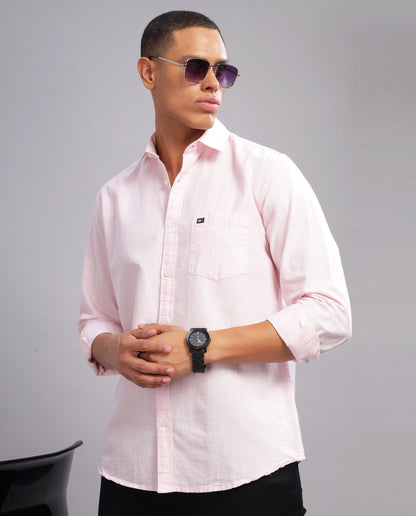 Men's Oxford Strips Slim Fit Shirt - Pink & White