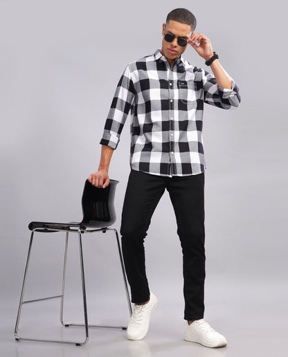 Men's  Oxford Checked Slim Fit Shirt - (Black)