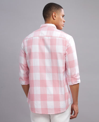 Men's Checked Slim Fit Shirt - Pink