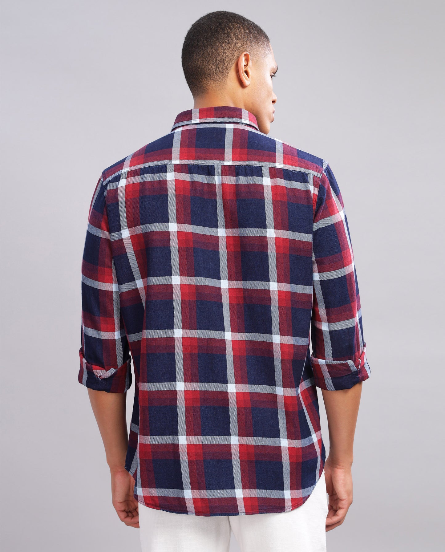 Men's Indigo Checked Slim Fit Shirt - Blue and Red