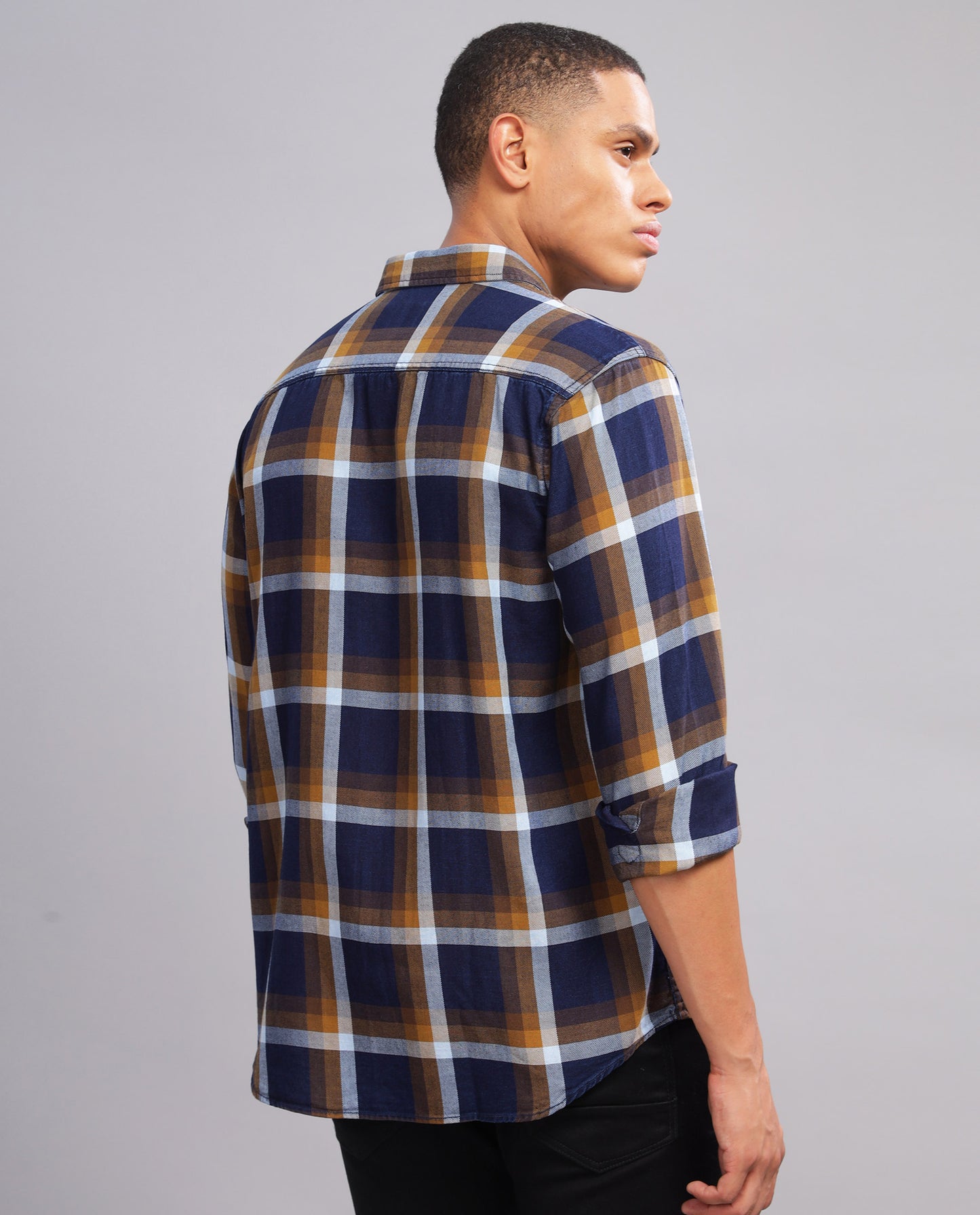 Men's Indigo Checked Slim Fit Shirt - Navy