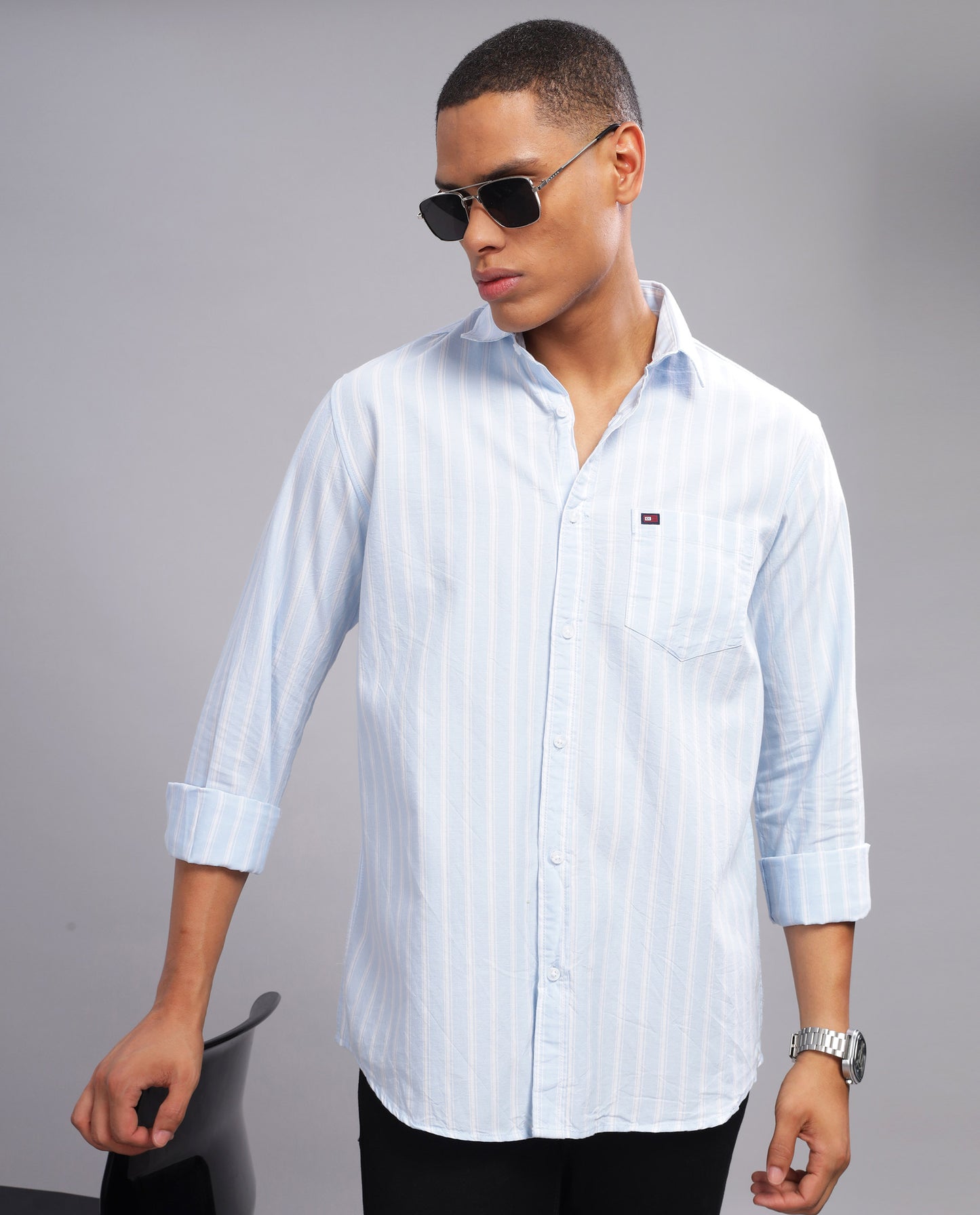 Men's Oxford Strips Slim Fit Shirt - Blue & White