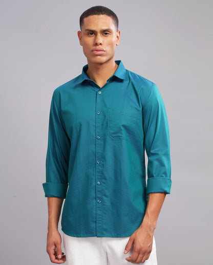 Peacock Blue Giza Cotton Slim Fit Shirt