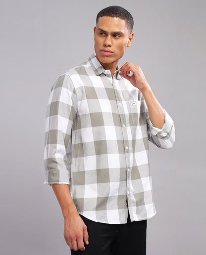 Men's Checked Slim Fit Shirt Grey