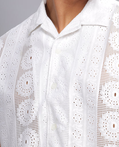 Men's Mesh Casual Slim Fit Shirt-White