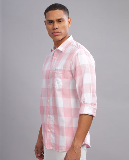 Men's Checked Slim Fit Shirt - Pink