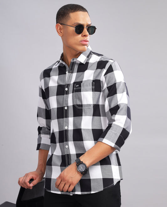 Men's Oxford Checked Slim Fit Shirt - Black