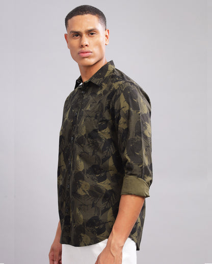Men’s Floral Print Slim Fit Shirt - (Green)