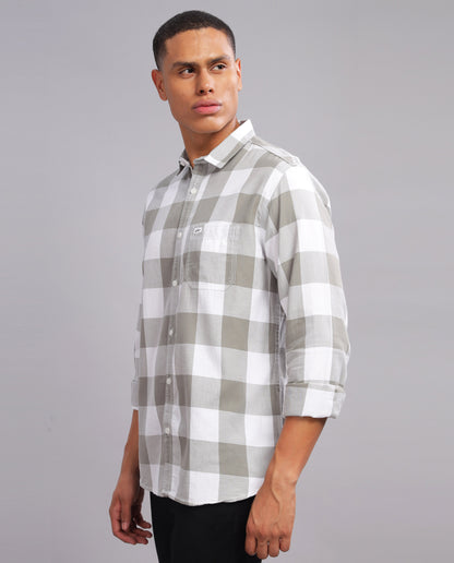 Men's Checked Slim Fit Shirt Grey