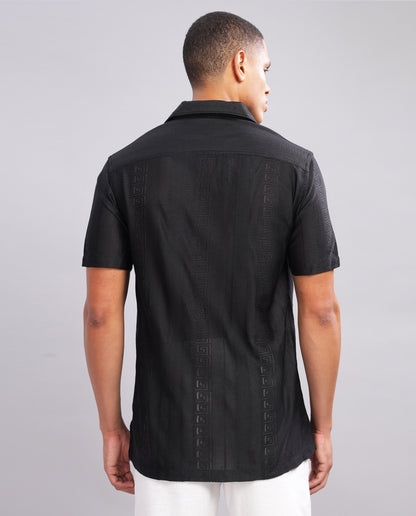 Men's Mesh Casual Slim Fit Shirt-Black