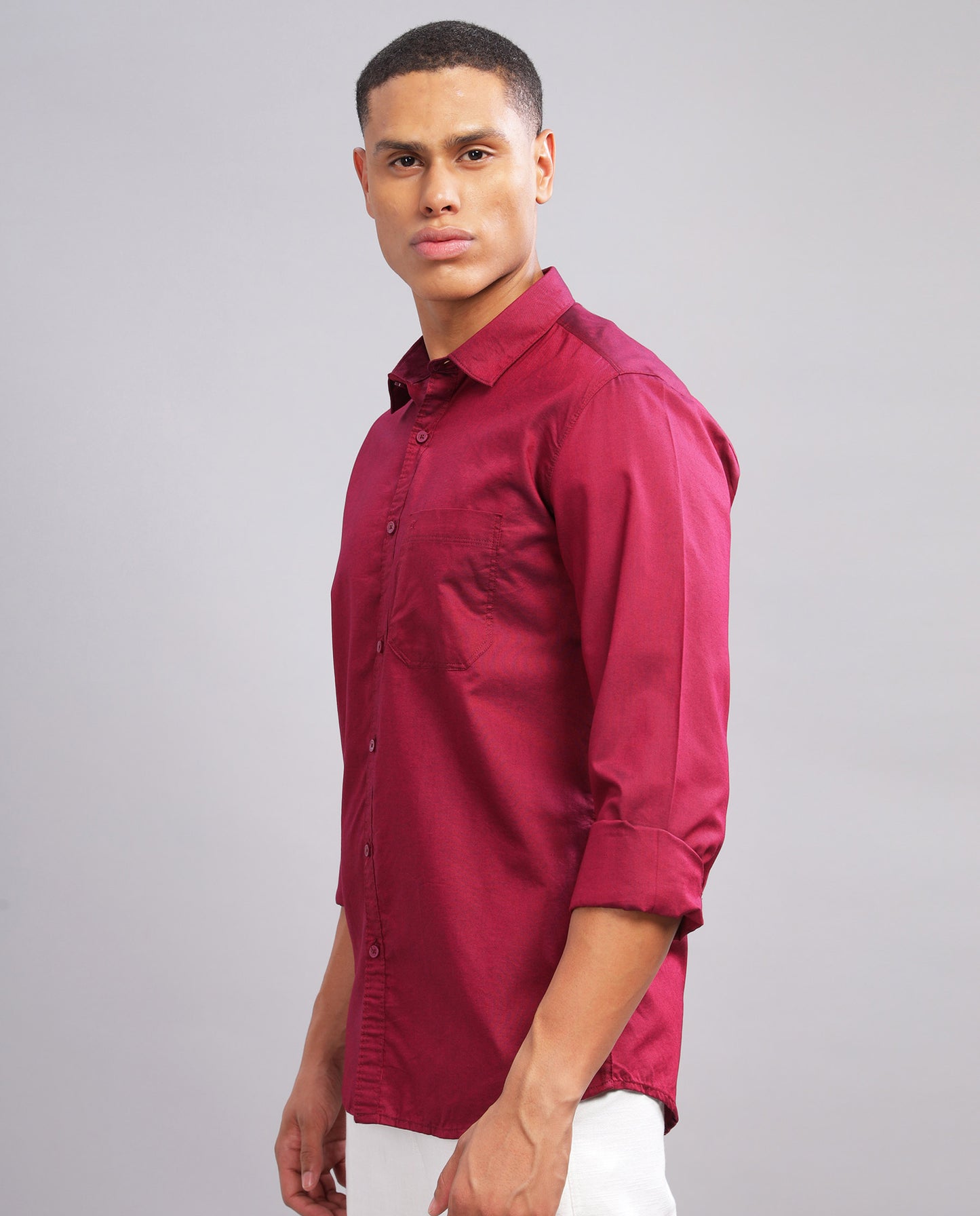 Bright Maroon Giza Cotton Slim Fit Shirt