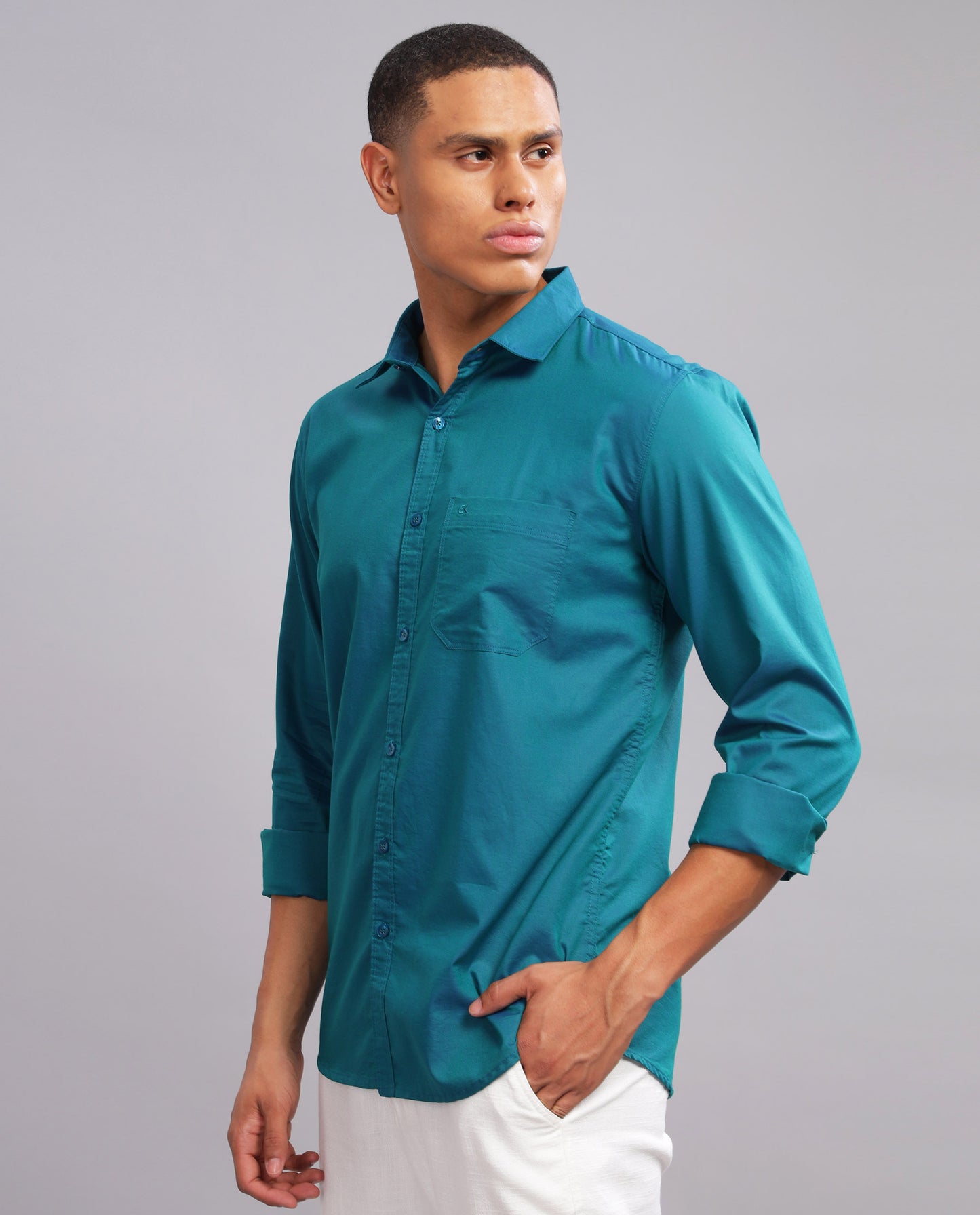 Peacock Blue Giza Cotton Slim Fit Shirt