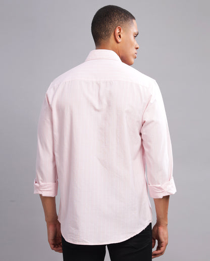 Men's Oxford Strips Slim Fit Shirt - Pink & White