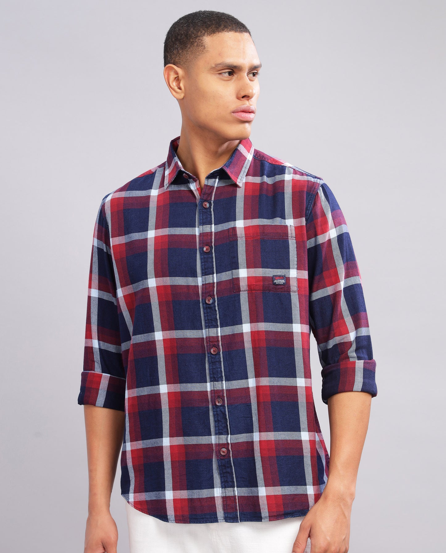 Men's Indigo Checked Slim Fit Shirt - Blue and Red