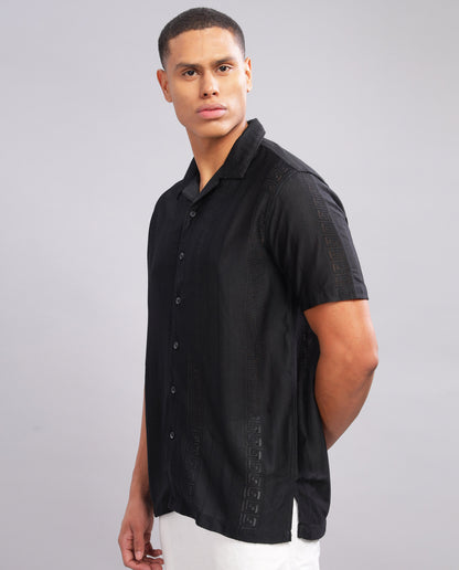 Men's Mesh Casual Slim Fit Shirt-Black