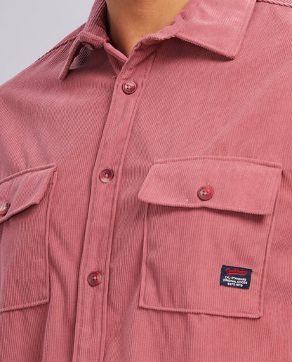 Bright Pink Men's Corduroy Double Pocket  Slim Fit Shirt