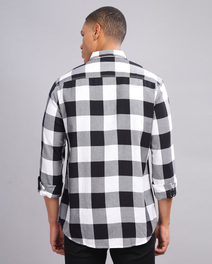 Men's  Oxford Checked Slim Fit Shirt - (Black)