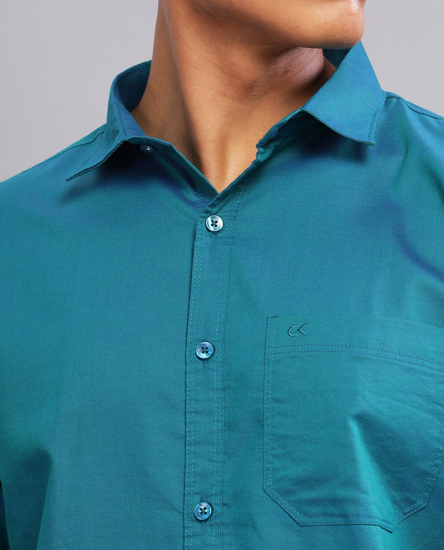 Peacock Blue Giza Cotton Slim Fit Shirt