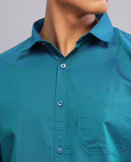 Peacock Blue Giza Cotton Slim Fit Shirt