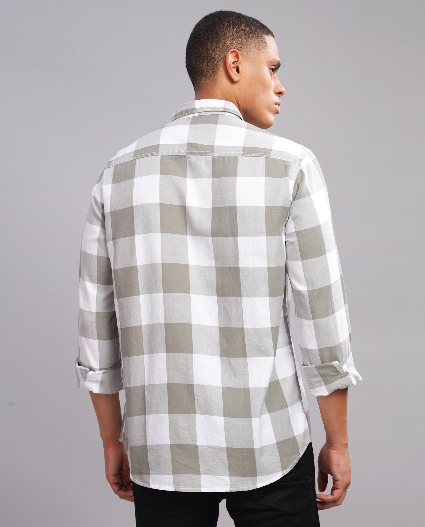 Men's Checked Slim Fit Shirt Grey