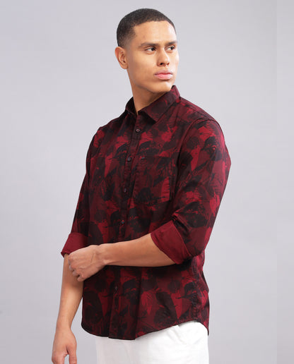 Men’s Floral Print Slim Fit Shirt - (Red )
