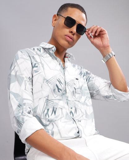 Men’s Digital Cord Print Slim Fit Shirt - Grey