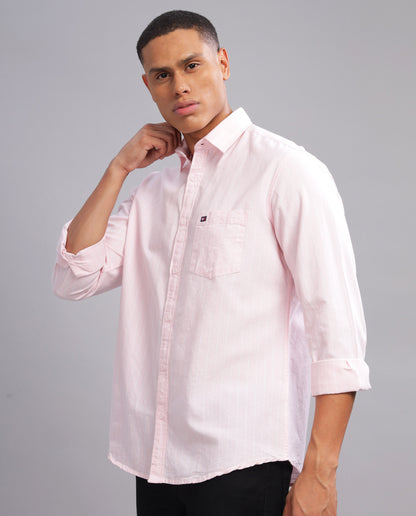 Men's Oxford Strips Slim Fit Shirt - Pink & White