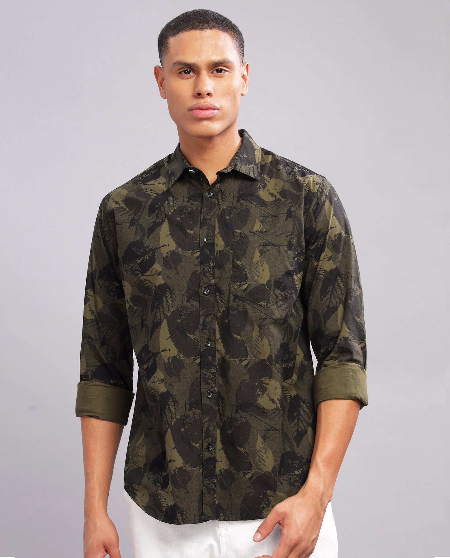 Men’s Floral Print Slim Fit Shirt - Green