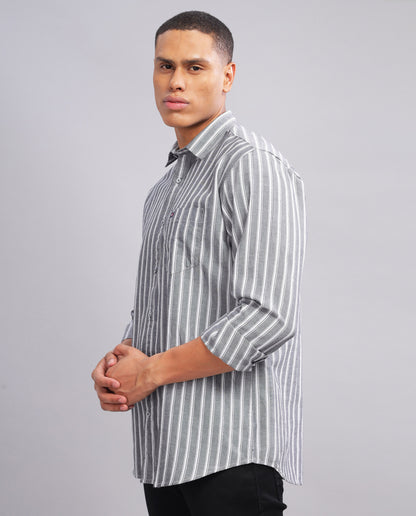 Men's Oxford Strips Slim Fit Shirt - Grey & White