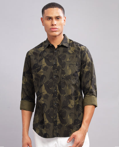 Men’s Floral Print Slim Fit Shirt - (Green)