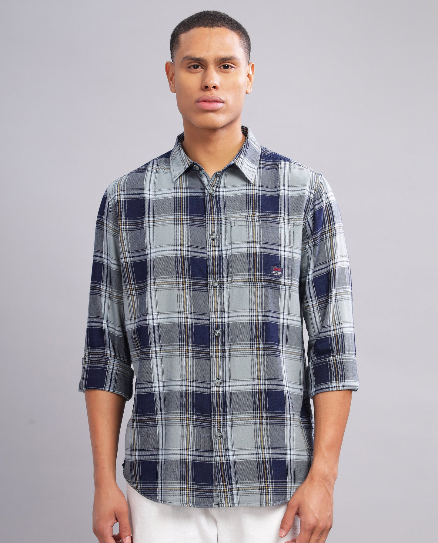 Men's Indigo Checked Slim Fit Shirt - Blue and Grey