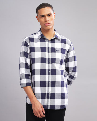 Men's  Oxford Checked Slim Fit Shirt - (Violet)