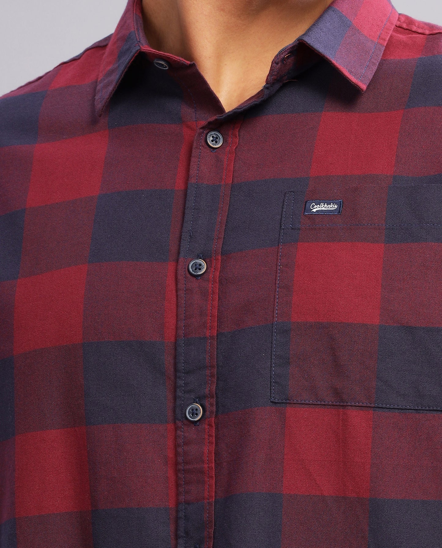 Men's  Oxford Checked Slim Fit Shirt -Red