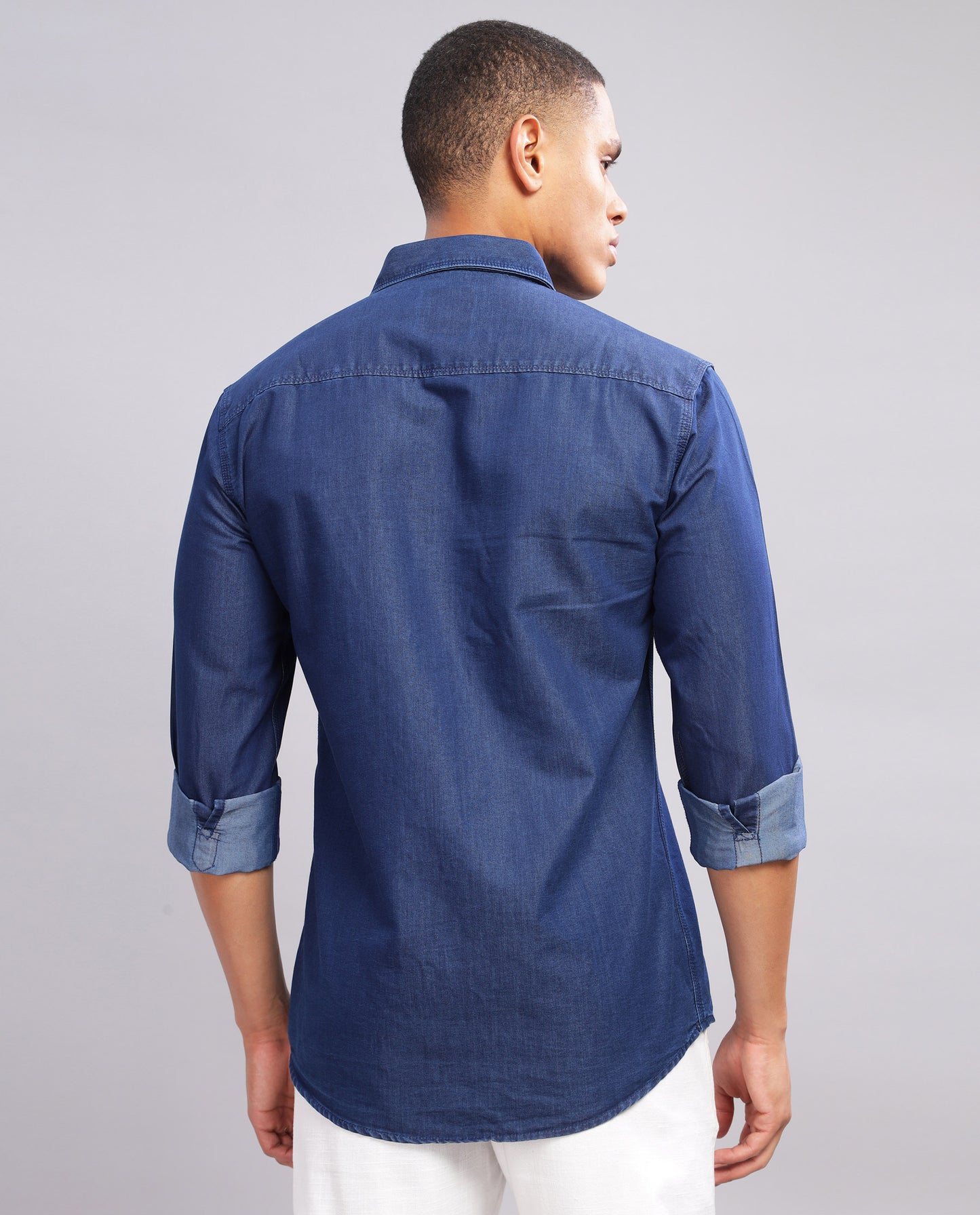 Blue Denim Washed Casual Slim Fit Shirt